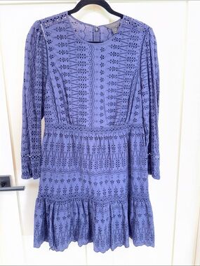 J. Crew Periwinkle Eyelet Lace Long Sleeve Tiered Dress